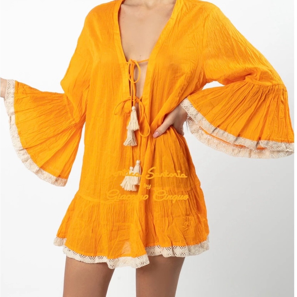 Antica Sartoria cantaloupe Long Sleeve Dress with Tassel Details